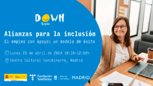 cartel del curso en el que se ve a una chica con discapacidad intelectual trabajando en un despacho