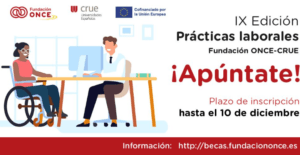 dibujo de dos estudiantes, uno de ellos en silla de ruedas