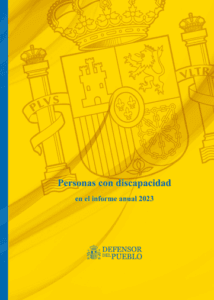 portada del informe: fondo amarillo. De fondo, una parte del escudo de España