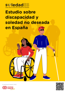 dibujo de una mujer en silla de ruedas y un hombre con discapacidad visual