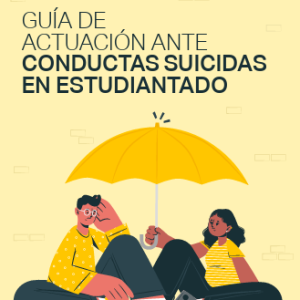 dibujo de dos jóvenes sentados en el suelo bajo un paraguas